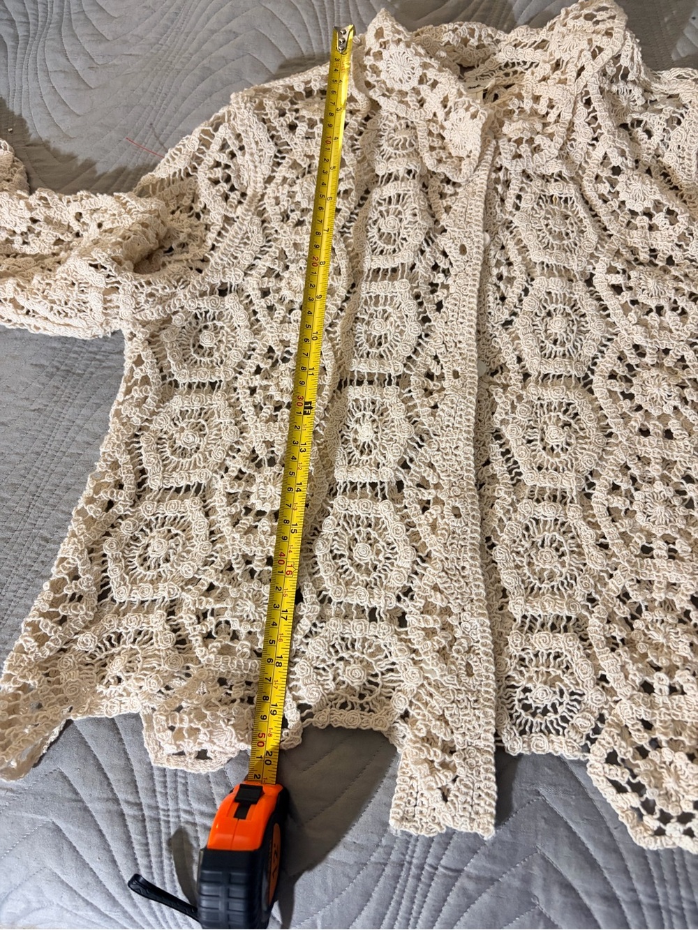 Ultra Pink Crochet Openwork Cardigan - Beige Cream - Picture 10 of 11